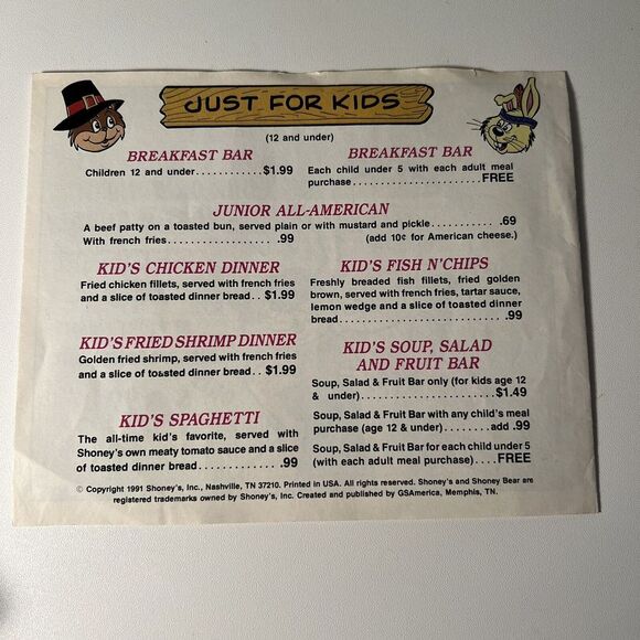 Shoneys Thanksgiving Fun & Menu 1991 - Picture 7 of 7